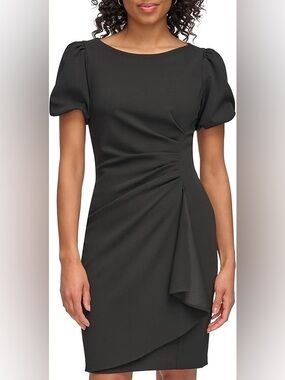 DKNY by Donna Karan Petite Size Short Sleeve Scuba Crepe Sheath Dress